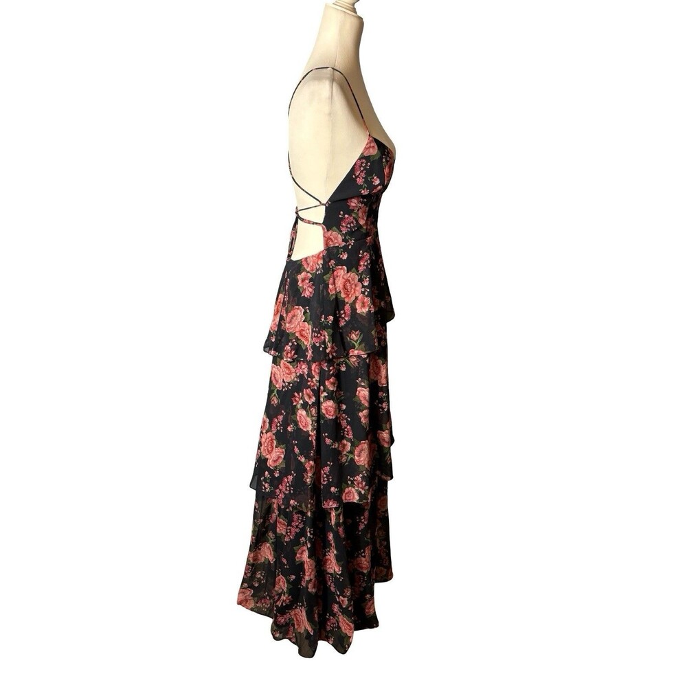 FAME & PARTNERS FLORAL MAXI DRESS OPEN BACK TIERED SKIRT US 6 EUC! - Picture 6 of 9